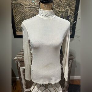 Ladies Medium Hobby Horse Off White Lycra Slinky Top Western Show Shirt